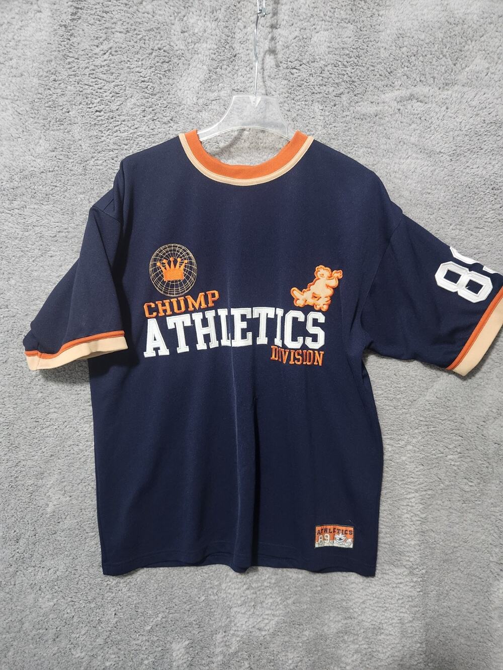 Vintage 90s Mens Large Dark Blue "Chump Athletics" Jersey Double Sided
